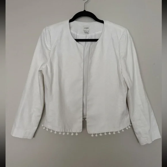 J.Crew Factory Cropped Blazer with Pom Pom Linen Cotton Blend Jacket Size M - Picture 3 of 12